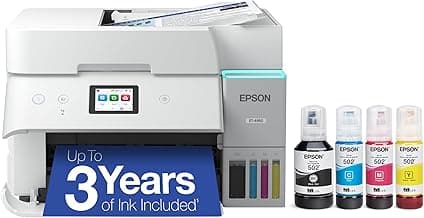 Epson EcoTank ET-4950 Wireless All-in-One Color Supertank Printer with up to 3 Years of Ink Refillable Tanks, Perfect for Office, 18 PPM, 2.4" Colorful Touchscreen, Auto Document Feeder - White