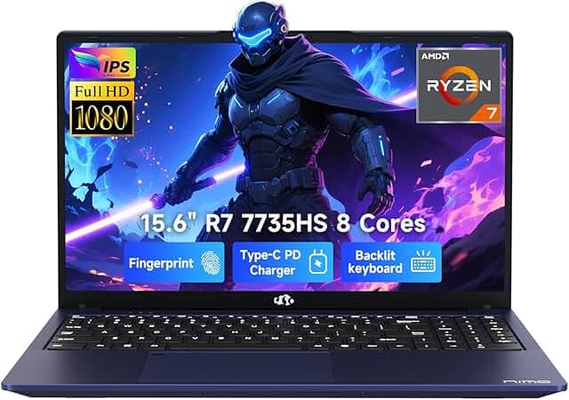 NIMO Thin & Light Gaming Laptop, 15.6" FHD IPS Display, AMD R7 7735HS(Up to 4.75 GHz, Beat i7-12650H) Computer with 16GB DDR5 RAM 512GB SSD, 180° Vewing, Radeon 680M, Portable for Business, College