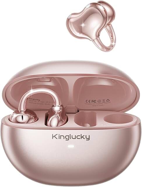 Kinglucky Upgraded Clip-On Earbuds Comfortable fit & Crystal-Clear Sound, 50H Playtime Open Ear Buds Bluetooth 6.0 Wireless Headphones for Women & Kids Ideal for Small Ears,Sports,Glasses Rose Gold