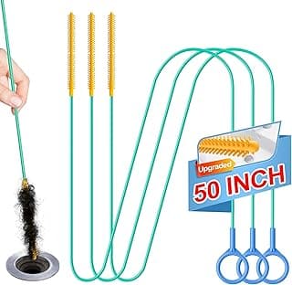 Sink Snake Drain Hair Removal Tool, Reusable 50 Inch Extended Drain Snake Tool Clog Remover, Anti-break Metal Shower Plumbing Snake Drain Cleaner for Bathtub, Bathroom Sink Pipe Cleaning (3 Pack)