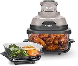 Ninja Crispi 4-in-1 Glass Air Fryer | 450°F | Non-Toxic | 4QT & 6-Cup Glass Containers w/Lids | Microwave, Freezer, Dishwasher Safe | Max Crisp, Air Fry, Bake, Recrisp | Stone | FN101ST
