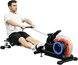 Soozier Water Rowing Machine for Home, Foldable Rower Machine with Adjustable Resistance, Wheels, LCD Monitor and Tablet Holder, 264lbs Weight Capacity