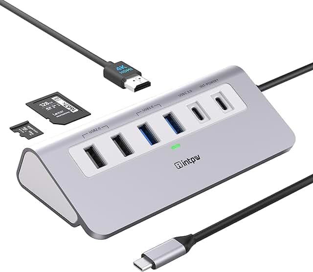 P9 USB C Hub, intpw 9-in-1 USB C Hub Multiport Adapter with 4K HDMI, PD 100W, Type-C & 2 USB A 3.0 5Gbps, 2 USB A 2.0, SD/TF Card Reader, Aluminum USB Hub for Laptop, iPhone 17 Series, MacBook, iPad