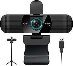 RUWBY Full HD 1080P Webcam with Built-in Dual Mics, Wide-Angle Lens, Privacy Cover, Tripod Stand, Autofocus Computer Camera, Plug and Play for Desktop PC or Laptop