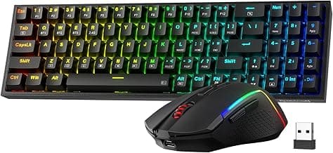 Redragon S136 Gaming Keyboard & Mouse Combo, 75% K628 Tri-Mode Wireless RGB Mechanical Keyboard and 7200 DPI Wireless Gaming Mouse Bundle, Convenient Shared Dongle