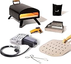 Bertello SimulFIRE Outdoor Pizza Oven Bundle - Wood Fire Portable 12 inch Brick Oven with Gas Burner, Peel, Wood Tray, Cover, & Thermometer - Portable Pizza Maker - As Seen on SHARK TANK