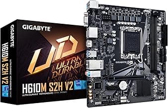GIGABYTE H610M S2H V2 Motherboard, Supports 14th/13th/12th Gen Intel Core Processors (LGA 1700), mATX, DDR5, 1x M.2, PCIe 4.0, USB-C, HDMI, 2X DisplayPort, D-Sub, 1GbE LAN
