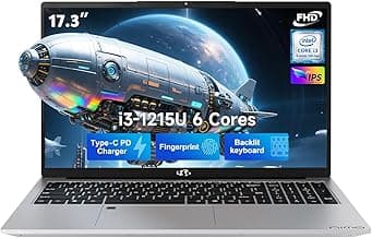 NIMO 17.3" IPS FHD Laptop, Intel 6 Cores i3-1215U 16GB RAM 512GB SSD (Beat Ryzen 5 7520U, Up to 4.4GHz) Computer with 65W Type C Backlit Keyboard Fingerprint, for Home Student and Business