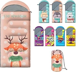 Sleeping Bag for Kids,Portable Camping Sleeping Bags for Boys&Girls with Cute Cartoon Print,Lightweight Waterproof Compact Sleeping Bag for Indoor Outdoor Hiking Travel