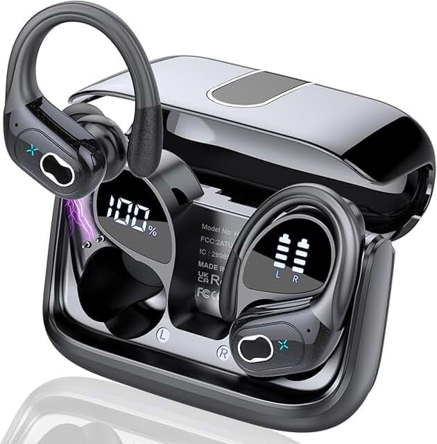 Wireless Earbuds 75hrs Bluetooth 5.4 Headphone Sport, 2026 Bluetooth Earbuds Stereo Deep Bass Over Ear Bud with Earhooks, ENC Noise Cancelling Mic, IPX7 Waterproof Earphone for Gym/Running/Workout