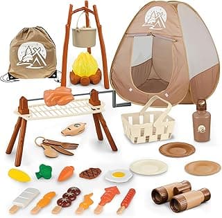 Kids Camping Set with Pop Up Tent - Lightweight Waterproof Kids Camping Toys Kit for Baby Boys Girls Toddlers Children Christmas Birthday Gifts Toys for 3 4 5 6 7 Year Old (AMA005-1-1)