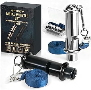 Emergency Whistles 2 Pack, Up to 120dB Pealess Survival Safety Whistle – for Hiking, Camping & Emergency Kits – Gear & Gift Ready, Silver & Black
