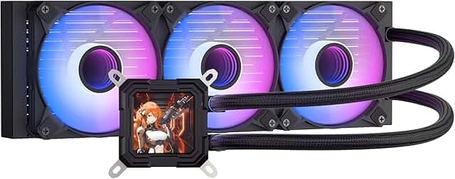 darkFlash DV360S All-in-one Liquid CPU Cooler, 3.2” LCD Screen with 320 * 320 Resolution, ARGB Sync, PWM Fans 360mm Radiator, CPU PC Aio Cooler Compatible with Intel 1851/1700, AMD AM4/AM5 (Black)