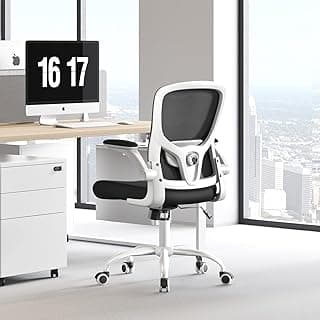 Ergonomic Office Chair High Back with Adjustable Lumbar Support, Mesh Computer Chair,Headrest and Flip-Up Arms for Executive, 90-120° Tilt Swivel Rolling Task Chairs(White-black6076)