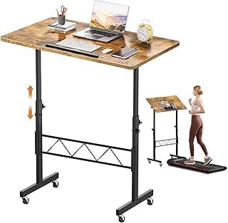 COMHOMA Small Standing Desk Adjustable Height & Tiltable Tabletop, Mobile Stand Up Desk for Laptop, Portable Computer Table for Home Office Work and Walking Pad Treadmill, Height 30.7"-46.4", Brown