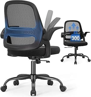 Ergonomic Mesh Office Chair for Home Office, Flip-Up Arms, Breathable Mesh Back & Thick Seat Cushion, Swivel Rolling Computer Desk Chair, BIFMA Certified, Supports 300 lbs (Black Frame/Black Seat)