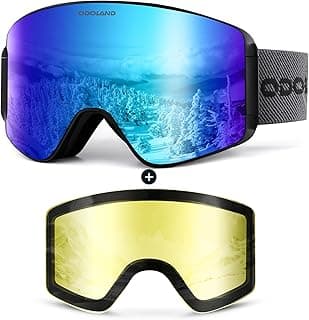 Odoland Ski Goggles with Detachable Lens, Frameless Interchangeable Lens Anti-Fog 100% UV Protection Snowboard Snow Goggles