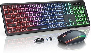 Wireless Keyboard and Mouse Combo, RGB Backlit, Rechargeable & Light Up Letters, Full-Size, Soft Typing, Sleep Mode, 2.4GHz Quiet Keyboard Set for Mac, Windows, Laptop, PC, Trueque KM42Pro (Black)
