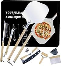 7PCS Pizza Oven Accessories Kit – Premium Pizza Making Tools Set for Home & Outdoor Ovens – Includes Pizza Peel, Oven Brush, Bubble Popper Turner, Rocker Cutter, Dough Roller & Scraper