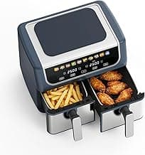 2 Baskets Air Fryer 9.5 QT, 10 in 1 Dual Air Fryers with Ceramic Crisper Plate, 80-450°F Wide Temp, Smart Cooking Mode with Match & Sync Cook, Shake Reminder, Roast, Defrost, Bake, Grey