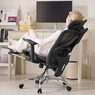 Ergonomic Office Chair, 3-Level Tilt Backrest, 3D Headrest, 3D Armrest and Retractable Footrest, Mesh Breathable SGS Class 4 Gas Clylinder, Black