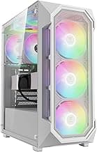 GAMDIAS White ATX Mid Tower Gaming Computer PC Case w/Tempered Glass, Built-in 4X 120mm ARGB Fans, Support Up to 6X 120mm Fans, 360mm AIO/Radiator, 340mm GPU/VGA, 160mm CPU Air Cooler