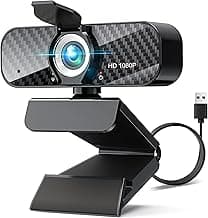 Webcam Full HD 1080P with Built-in Microphone and Rotatable Tripod, Carbon Fiber Board and Privacy Cover, Auto Light Correction, Adjustable FOV, Plug&Play for Zoom/Skype/Facetime/YouTube, Laptop/PC