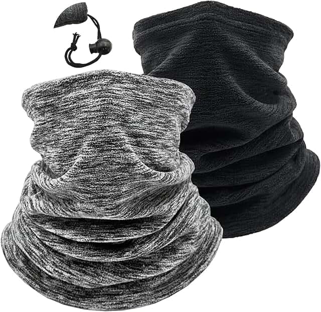 Beurlike 2 Pack Winter Neck Warmer Gaiter Women Men Fleece Warm Windproof Face Scarf Cover Ski Mask for Cold Weather