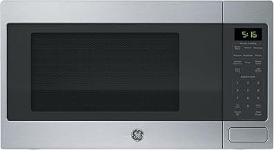 GE Countertop Microwave Oven, 1,150-watt Capacity, 1.6 Cubic Ft., 8 Auto Setting Cooking Settings, Child-Lock Technology, Kitchen Essentials for the Countertop, Dorm Room or Apartment, Stainless Steel