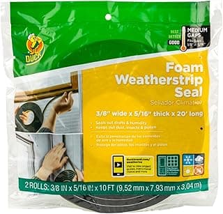 Duck Brand Self Adhesive Foam Weatherstrip Seal for Extra Large Gaps, 20 Total Feet, Window and Door Seal Strip Foam Tape, 3/8-Inch Wide x 5/16-Inch Thick x 10-Feet Long, 2 Rolls, Charcoal (285645)