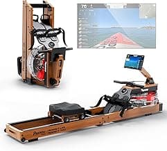 PASYOU Water Rowing Machine for Home – Oak Wood Foldable Rower, 350 LBS Capacity, 6-Level Adjustable Resistance, 14L Water Tank, Smart Monitor & Tablet Holder, Bluetooth with Kinomap App