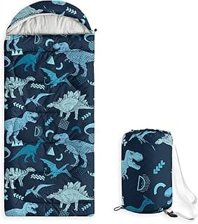 Wake In Cloud - Kids Sleeping Bag for Boys Toddlers, Camping in Warm Cold Weather, Backpacking Lightweight Compact Outdoor Liner for 3 Seasons, Colorful Dinosaur Graffiti