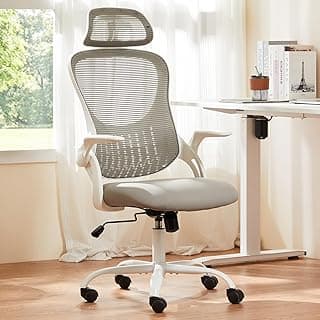Sweetcrispy Home Office Managerial Executive Chair, High-Back Mesh with Adjustable Headrest, Flip-up Armrest Comfortable Lumbar Support, Comfy Arms for Bedroom,Study,Student