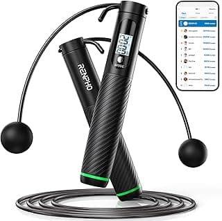 RENPHO Cordless Jump Rope, Weighted Jump Rope with Counter, Jump Ropes for Fitness, Smart Skipping Rope for Crossfit, Gym, Burn Calorie, APP Data Analysis, at-Home-Workout for Women Men Adult Kids