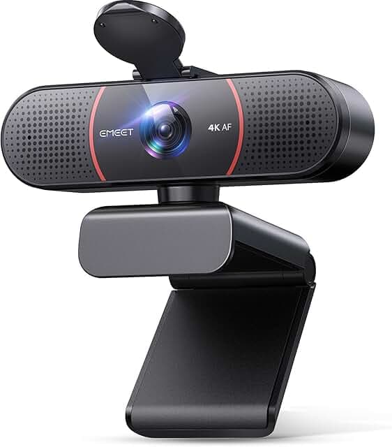 EMEET C960 4K Webcam for PC, 4K UHD CMOS Sensor, PDAF Auto Focus, Dual Omnidirectional Mics, Auto Light Correction, 73° FOV, Plug&Play Webcam w/Privacy Cover, Works w/Zoom/Teams/Skype/Google Meet