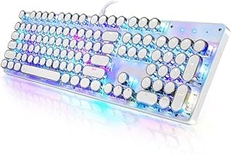 Typewriter Style Mechanical Gaming Keyboard RGB Backlit Wired with Blue Switch Retro Round Keycap 104 Keys Keyboard (R-White)