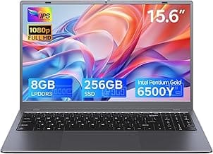 15.6 Inch Laptop with Pentium Gold 6500Y(Up to 3.4GHz), 8GB RAM 256GB SSD,1080P Full HD, USB-C,WiFi 5,BT5.0,Gray Computer Laptops for School, Business