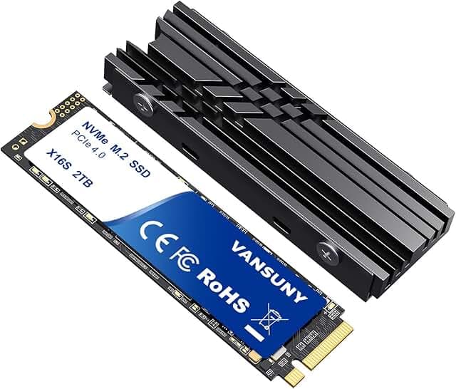 Vansuny 2TB NVMe M.2 SSD,M2 2280 PCIe 4.0 Internal Solid State Drive,Read Up to 7300MB/s with Heatsink and Screwdrivers for PS5 Consoles PC Gaming Design