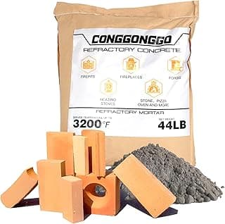 44 Lbs Castable Refractory Cement Mix - 3200°F High Temp, Heat & Fire Resistant for Pizza Ovens, Fireplaces, Forges, Kilns, Stoves - Build & Repair Mortar (44LB)