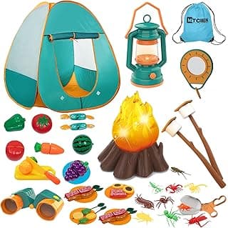 Mitcien Kids Camping Gear Set with Play Tent, Pretend Campfire, Fruits, Marshmallow, Camping Toys for Toddlers, Boys & Girls - Indoor & Outdoor Explore & Adventure
