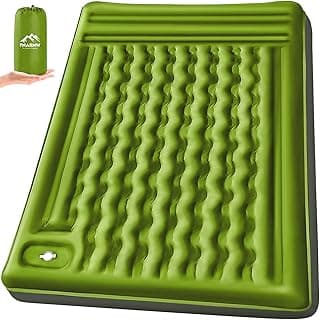 Double Sleeping Pad Camping, Self Inflating 6'' Extra-Thick 2 Person Pillow Built-in Foot Pump Waterproof Inflatable Sleeping Mat Backpacking, Tent, Hiking, Portable Camping Pad (Yellow Grey)