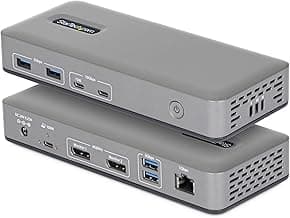 StarTech USB-C Docking Station, Dual 4K 60Hz DisplayPort MST Dock, 100W Power Delivery Laptop Charging, 1GbE, Driverless, Windows