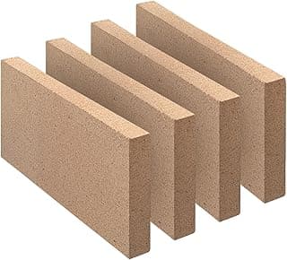 Fire Bricks, Food Grade Woodstove Firebricks, 3000F, Size 9″ x 4-1/2″ x 3/4″, 4-Pack, Insulating Fire Bricks, 0.75" Clay Firebricks Replacement for Wood Stoves, Fireplaces, Fire Pit, Kiln, Pizza Oven