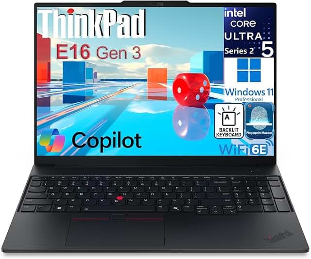 Lenovo ThinkPad E16 Gen 3 Business Laptop, Enterprise Ready, Intel Ultra 5 225H, 32GB DDR5, 1TB NVMe SSD, 16” FHD+ IPS, WiFi 6E, Fingerprint Reader & Backlit Keyboard, Windows 11 Pro, Jet Black