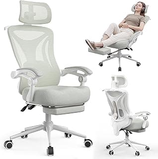 Ergonomic Office Chair with Footrest - Adjustable Lumbar Support & Headrest, 90-160° Reclining Mesh Back Computer Chair - Home Office/Gaming, 350lbs Capacity