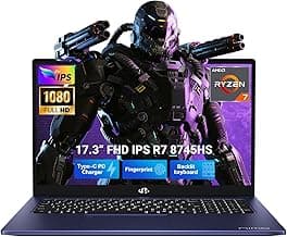 NIMO 17.3" IPS-Gaming-Laptop, AMD Ryzen 7 8745HS Up to 4.9GHz Beat R9 7940HS 32GB RAM 1TB SSD Radeon 780M-Graphics, WiFi 6E USB4 Backlit Keyboard Fingerprint, Win 11 PC for Work & Play 2-Yr Warranty
