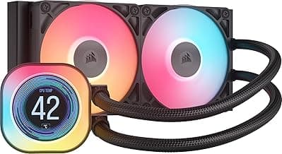 CORSAIR iCUE Link Titan 240 RX LCD Liquid CPU Cooler – 240mm AIO – Low-Noise – FlowDrive Cooling Engine – Intel LGA 1851/1700, AMD AM5/AM4 – 2X RX120 RGB Fans – iCUE Link System Hub Included – Black