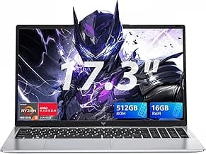 KAIGERR 17.3 Inch Light Gaming Laptop, AMD Ryzen 4300U (Beat Intel Processor N100, up to 3.7GHz) 16GB DDR4 RAM 512GB SSD Laptop Computer with Type C, 1908 x 1080 Display, Windows 11 Laptop