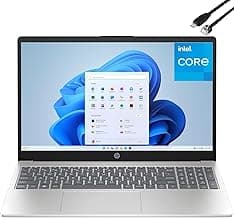 HP Laptop Computer, 15.6“ FHD Display, Intel 4-Core Processor, 8GB RAM, 256GB PCIe SSD, WiFi 6, BT 5.3, Numeric Keypad, Lifetime Microsoft Office 365, Natural Silver, Windows 11 Home, Type C RJ45