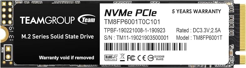 TEAMGROUP MP33 1TB SLC Cache 3D NAND TLC NVMe 1.3 PCIe Gen3x4 M.2 2280 Internal SSD R/W Speed up to 1800/1500 MB/s Laptop & PC Desktop TM8FP6001T0C101